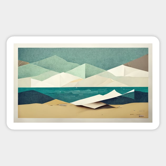 Seaside Cliff Views - Abstract Papercraft Landscape Sticker by JensenArtCo